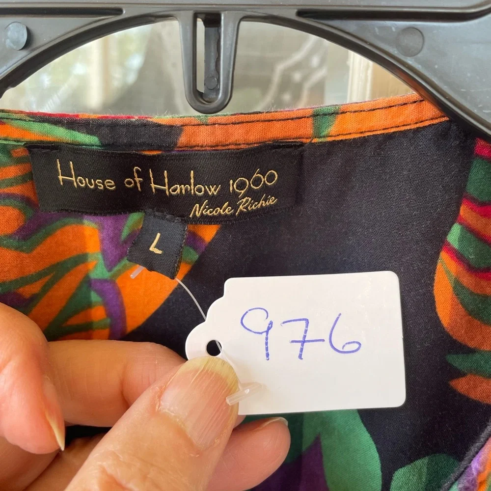 House of Harlow 1960 Size L 🌺 Bold Tropical Ruffle Sleeve Blouse Nicole Richie - Picture 5 of 5